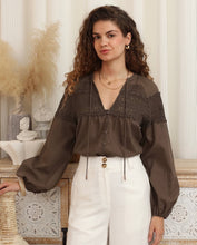 Load image into Gallery viewer, KIVA BROWN LACE BLOUSE