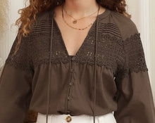 Load image into Gallery viewer, KIVA BROWN LACE BLOUSE