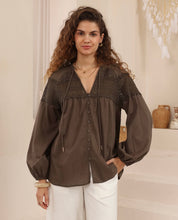Load image into Gallery viewer, KIVA BROWN LACE BLOUSE