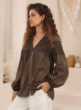 Load image into Gallery viewer, KIVA BROWN LACE BLOUSE