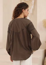 Load image into Gallery viewer, KIVA BROWN LACE BLOUSE