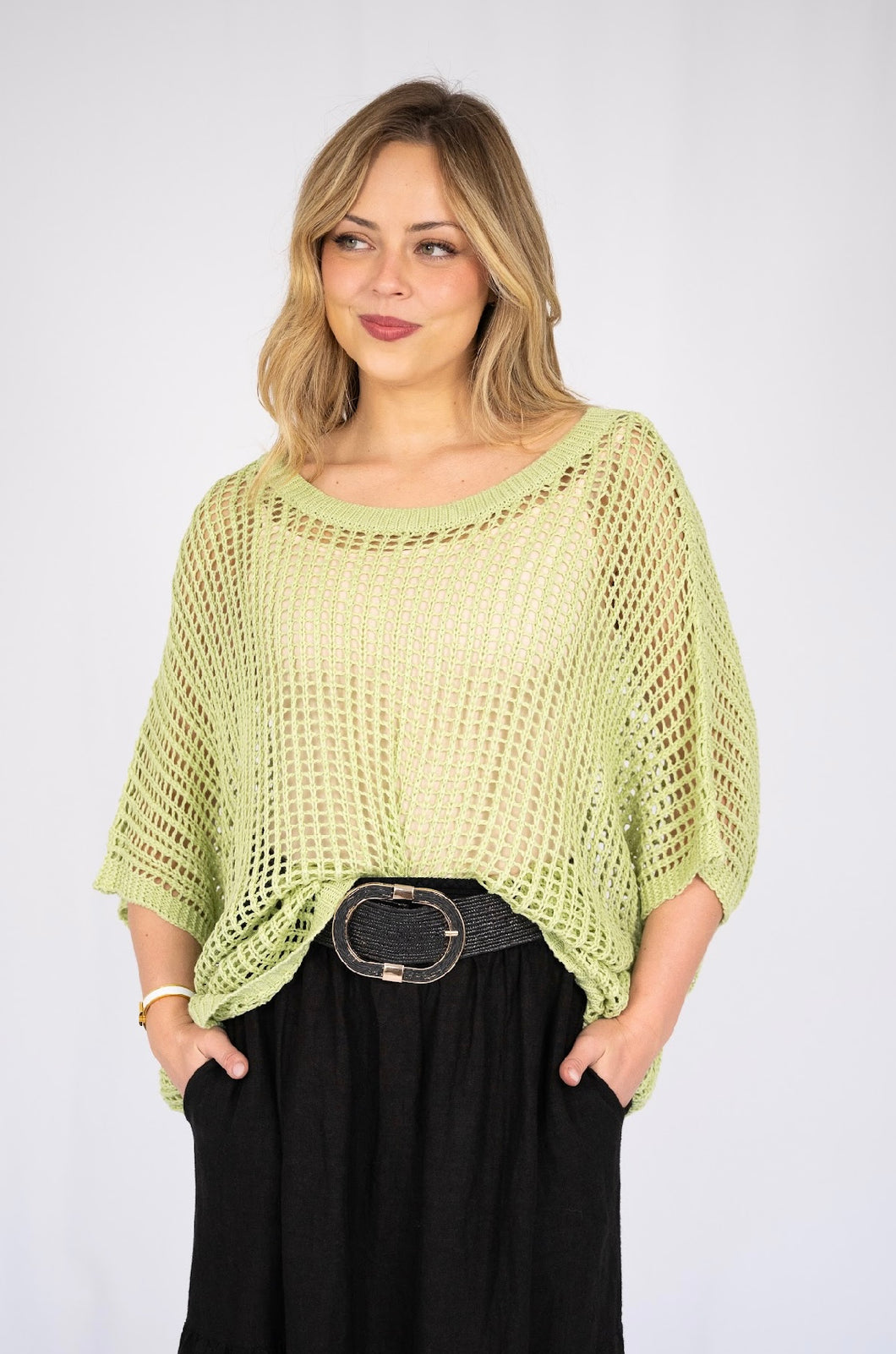 ABBI OPEN WEAVE KNIT JUMPER - AVOCADO