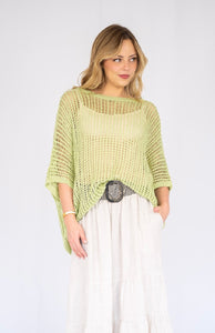 ABBI OPEN WEAVE KNIT JUMPER - AVOCADO
