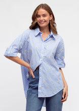 Load image into Gallery viewer, AVI BLUE STRIPE SHIRT WITH EMBROIDERED LEMONS