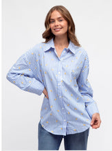 Load image into Gallery viewer, AVI BLUE STRIPE SHIRT WITH EMBROIDERED LEMONS