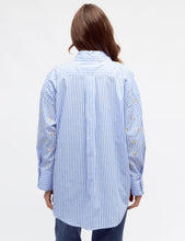 Load image into Gallery viewer, AVI BLUE STRIPE SHIRT WITH EMBROIDERED LEMONS
