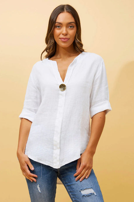 PALERMO ITALIAN LINEN TOP - WHITE