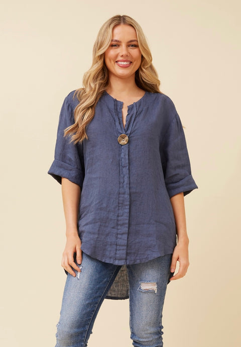 PALERMO ITALIAN LINEN TOP - LIGHT NAVY