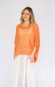 ABBI OPEN WEAVE KNIT JUMPER - TANGERINE