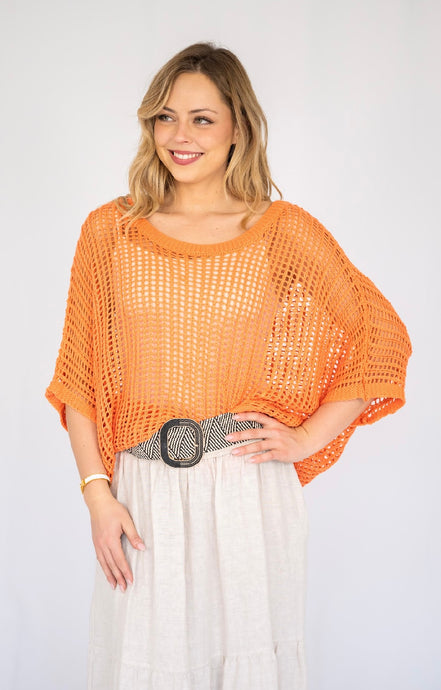 ABBI OPEN WEAVE KNIT JUMPER - TANGERINE