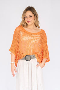 ABBI OPEN WEAVE KNIT JUMPER - TANGERINE