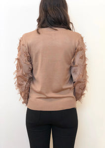 EMILIA FRINGE SLEEVE TOP - BROWN