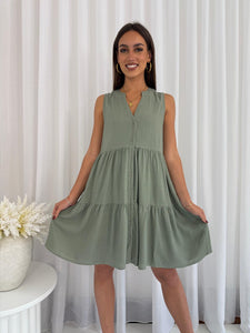 CHARLOTTE KHAKI LINEN DRESS