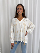 Load image into Gallery viewer, ANDREA BOHO TOP - GOLD &amp; WHITE