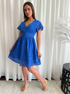 NATALIE BRODERIE ANGLAISE DRESS - BLUE