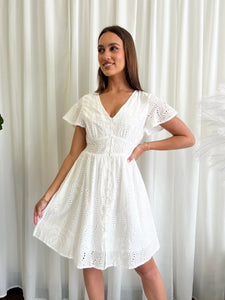 NATALIE BRODERIE ANGLAISE DRESS - WHITE