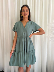 DALIA LINEN DRESS - KHAKI