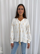 Load image into Gallery viewer, ANDREA BOHO TOP - GOLD &amp; WHITE