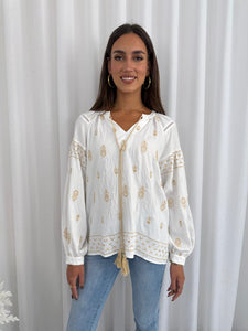 ANDREA BOHO TOP - GOLD & WHITE