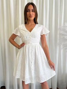 NATALIE BRODERIE ANGLAISE DRESS - WHITE