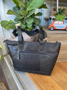 ROXY LEATHER SHOPPER BAG IN BLACK BY RUGGED HIDE