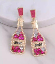 Load image into Gallery viewer, CHAMPAGNE BOTTLE RHINESTONE EARRINGS - PINK BRIDE