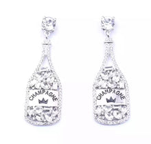 Load image into Gallery viewer, CHAMPAGNE BOTTLE RHINESTONE EARRINGS - SILVER