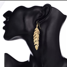 Load image into Gallery viewer, GOLDEN PALM LEAF DROP EARRINGS