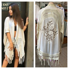 Load image into Gallery viewer, PINK DIAMOND BIEGE FRINGE BOHO CAPE