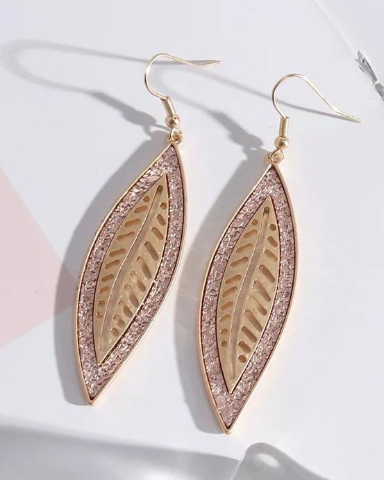 GOLD & PINK SPARKLING LEAF EARRINGS