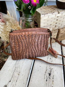 IVY WOVEN LEATHER CLUTCH COGNAC BY RUGGED HIDE