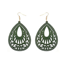 Load image into Gallery viewer, GREEN WATER DROP WOODEN CARVED EARRINGS