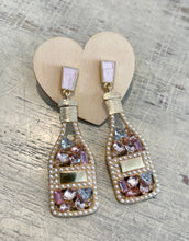 Load image into Gallery viewer, CHAMPAGNE BOTTLE RHINESTONE EARRINGS - GOLD &amp; PINK