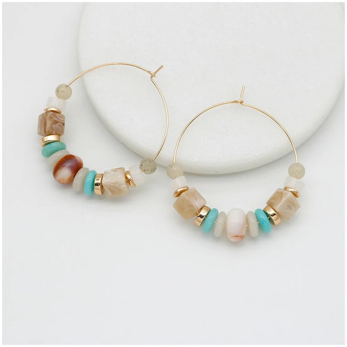 HOOP STONE & BEAD EARRINGS