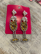 Load image into Gallery viewer, GOLD CHAMPAGNE GLASS RHINESTONE EARRINGS