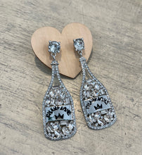 Load image into Gallery viewer, CHAMPAGNE BOTTLE RHINESTONE EARRINGS - SILVER