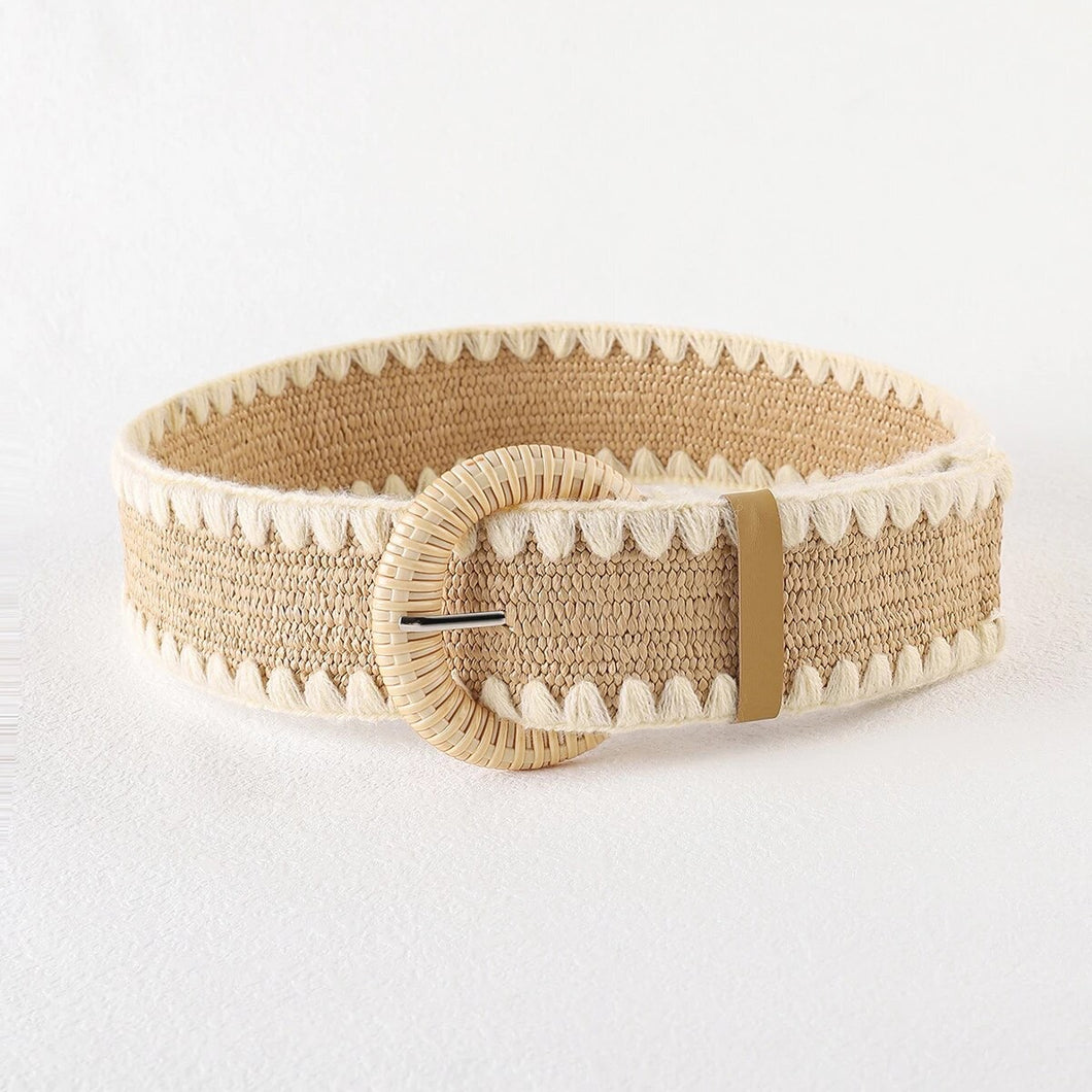 AZTEC CREAM WOVEN BRAIDED PATCHWORK BELT WITH BUCKLE