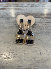 Load image into Gallery viewer, CHAMPAGNE BOTTLE RHINESTONE EARRINGS - GOLD BLACK