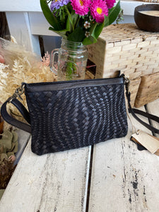 IVY WOVEN LEATHER CLUTCH BLACK BY RUGGED HIDE