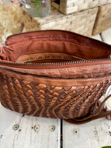IVY WOVEN LEATHER CLUTCH COGNAC BY RUGGED HIDE