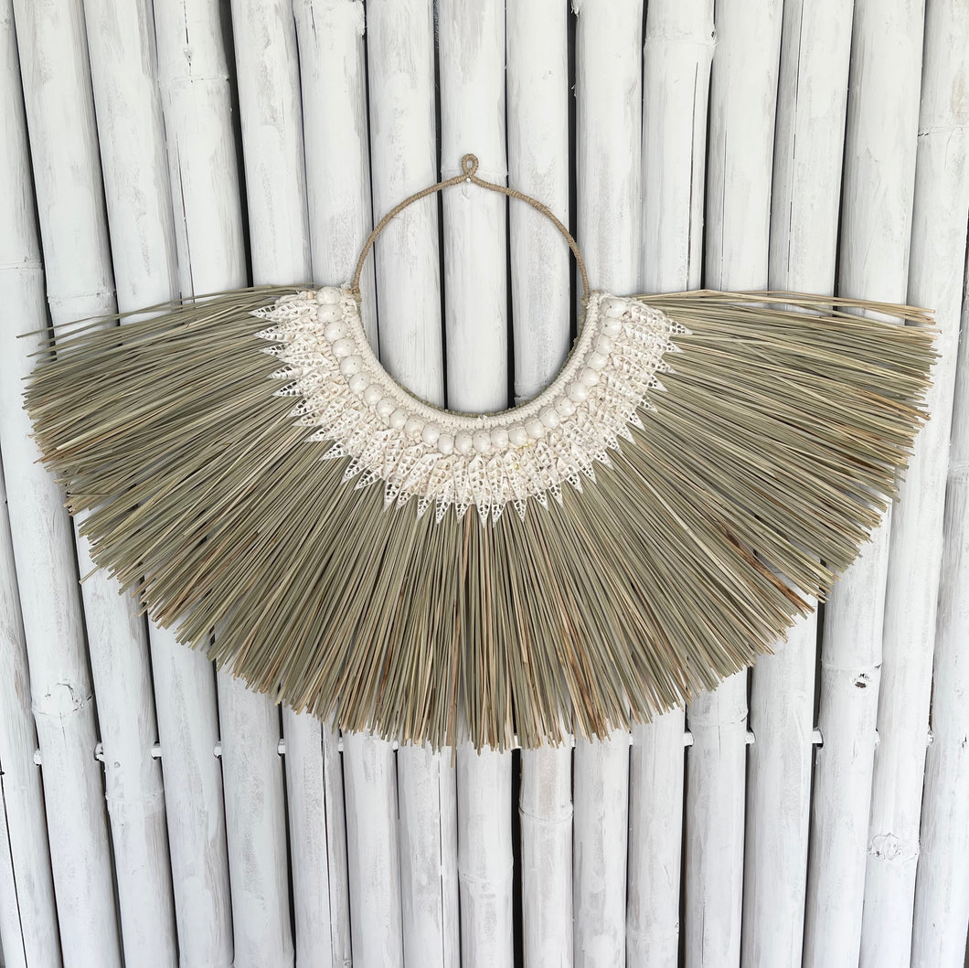 Lina shell, macrame & seagrass wall hanging display