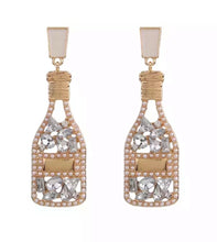 Load image into Gallery viewer, CHAMPAGNE BOTTLE RHINESTONE EARRINGS - GOLD &amp; SILVER
