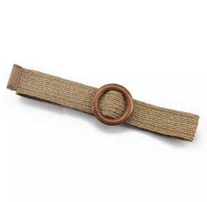 HALO TAN WOVEN BRAIDED BELT WITH WOODEN BUCKLE