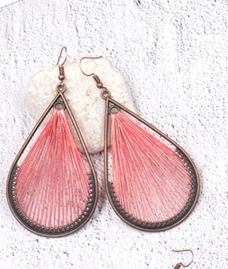 WATER DROP 100% COTTON HAND MADE EARRINGS - PINK