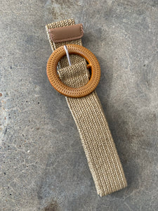 SADIE TAN WOVEN BRAIDED BELT WITH BUCKLE