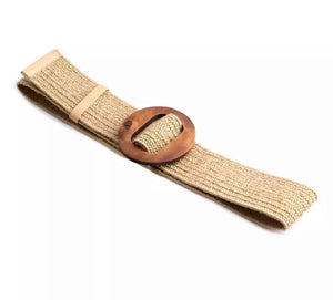 CHIA TAN WOVEN BRAIDED BELT WITH WOODEN BUCKLE