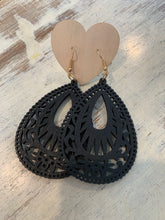 Load image into Gallery viewer, BLACK WATER DROP WOODEN CARVED EARRINGS