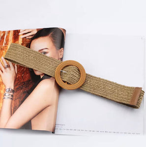 SADIE TAN WOVEN BRAIDED BELT WITH BUCKLE